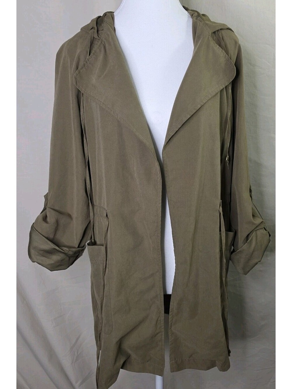 Love Tree Olive Green Open Front Drawstring Hooded Jacket M
